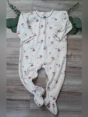 Petit Bateau White Baby Footed Sleeper with Blue and Red Prints